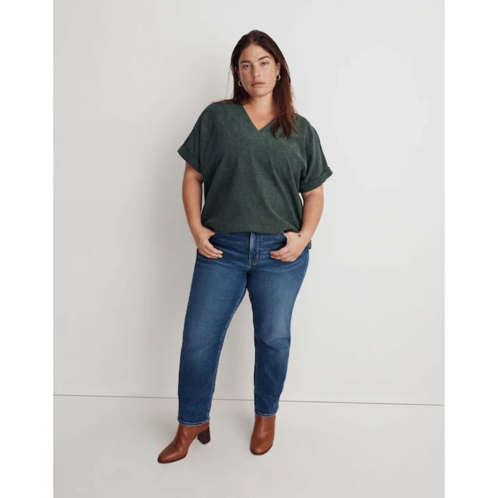 Madewell Renata Corduroy V-Neck Button-Back Boxy Top Forest Green Plus 2X